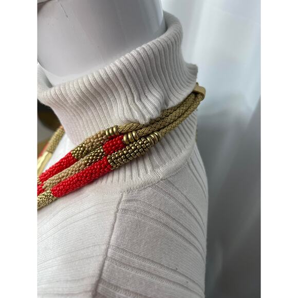 Chico's statement necklace red and gold tone multi strand signed costume jewelry - Picture 4 of 14